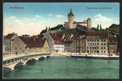 AK Schaffhausen, Rheinbrücke mit Schifflände