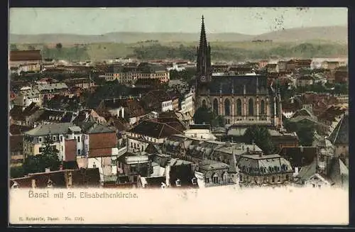 AK Basel, St. Elisabethenkirche im Ortskern