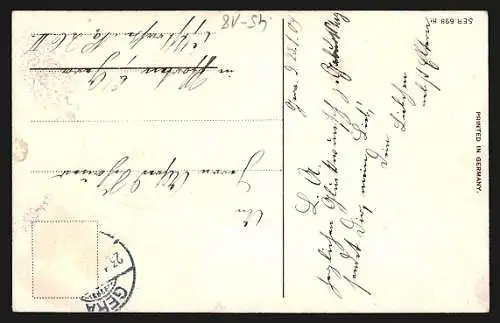 Präge-AK Zwei Kinder in einem Ruderboot mit Blumenschmuck, Geburtstagsgruss