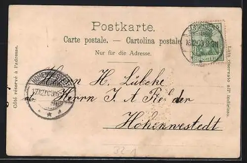 Lithographie Mann steigt bei Regen in eine Kutsche ein