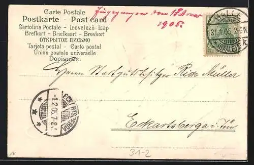 AK Auf der Posaune tön`s mit Macht..., Mann mit Posaune, Geburtstag