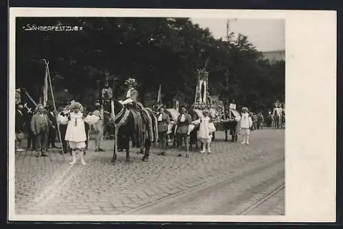 AK Wien, Sängerfestzug mit Pferden und Fahnen