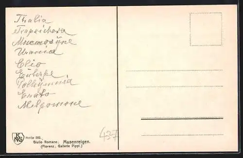 Künstler-AK sign. Giulio Romano: Musenreigen, Tanzende Frauen auf einer Wolke