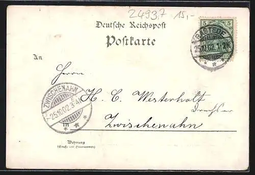 Lithographie Flensburg, Rathhausstrasse, Bad Wassersleben, Dampfschiffpavillon, Rahmen, Blumen