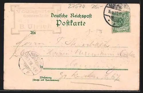 Lithographie Geestemünde, Restaurant Volksgarten, Conzertsaal, Kehrwieder
