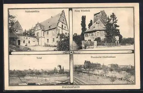 AK Heidesheim / Rheinhessen, Provinzial-Siechenhaus, Schlossmühle, Burg Windeck, Totalansicht