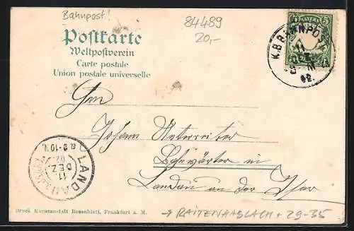 Passepartout-Lithographie Raitenhaslach, Burghausen, Wallfahrtskirche Marienberg, Ortsansichten im Kleeblatt