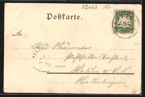 Lithographie Rissersee, Hotel und Pension Rissersee, Blick zur Zugspitze