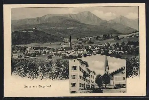 Künstler-AK Eugen Felle: Siegsdorf, Ortspartie an der Kirche, Gesamtansicht