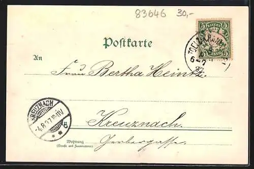 Lithographie Tölz, Oberer Markt, Isarbrücke und Kalvarienberg, Krankenheil