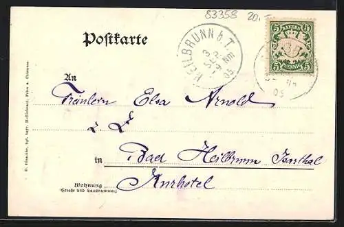 Lithographie Seebruck, Hammersche Handlung und Bäckerei, Villa Hertling, Schloss Ising