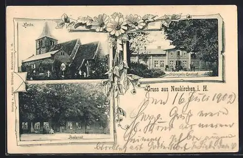 AK Neukirchen / Holstein, Stümpels Gasthof, Kirche, Pastorat