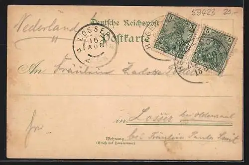 Lithographie Unna i. W., Schlachthaus und Zeche Friederike, Bahnhof, Marktplatz