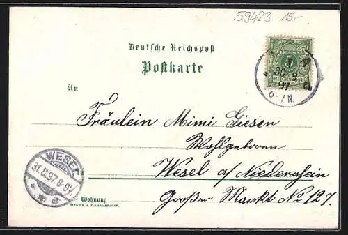 Lithographie Unna-Königsborn, Panorama, König Badhaus, Kurgarten, Hotel Adler