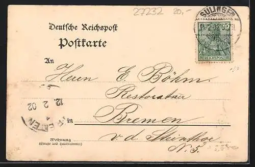 AK Sulingen, Amtsstrasse mit Gasthof Ratskeller, Bahnhof, Poststrasse, Postamt