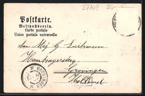 Lithographie Delmenhorst, Schulstrasse, Marktplatz mit Mühlendamm