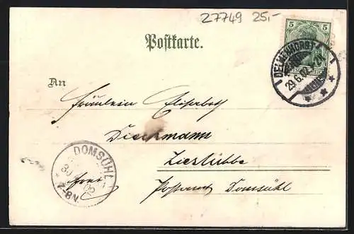 Lithographie Delmenhorst, Bahnhof, Bürgerschule, Gr. Kirchstrasse