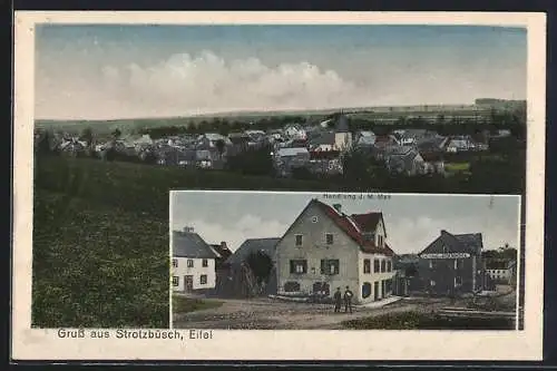 AK Strotzbüsch /Eifel, Handlung J. M. Max und Gasthaus zum Giebenbachtal, Ortsansicht