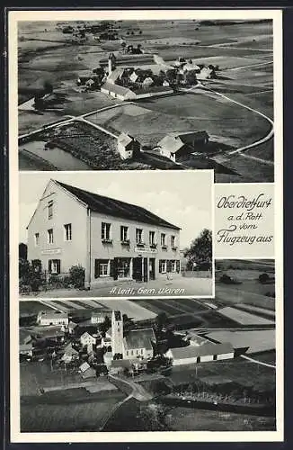 AK Oberdietfurt a. d. Rott, Gemischtwaren A. Leitl, Fliegeraufnahme vom Ort