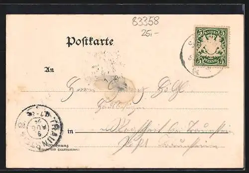 AK Seebruck, Villa Hertling, Schloss Ising, Hammersche Handlung u. Bäckerei