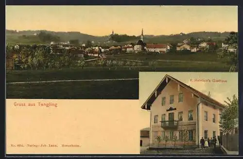 AK Tengling, K. Heinleins Gasthaus, Ortsansicht aus der Ferne