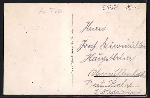 AK Arzbach / Bad Tölz, Gemischtwaren J. Schönweitz, Ortspartie, Ortsansichten mit Bergen