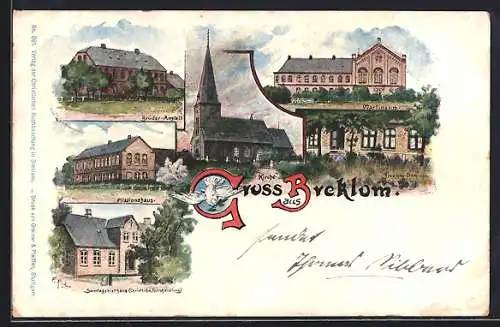 Lithographie Breklum, Missionshaus, Sonntagsblatthaus, Kirche