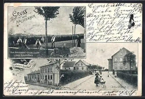 AK Halstenbek, Arbeiter in den Baumschulen beim Birkensäen, Schulstrasse