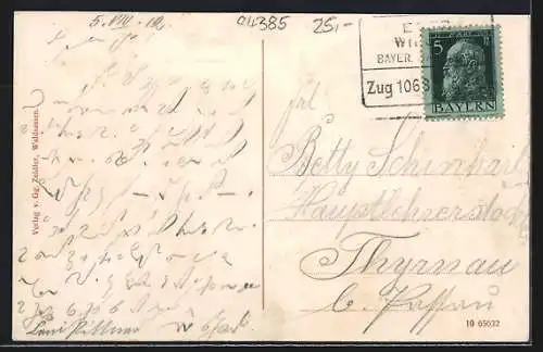 Künstler-AK Egglham / Ndb., Gasthaus zum Neuhaus v. Karl Baumeister, Geschäftshaus J. N. Rauchbart, Totalansicht