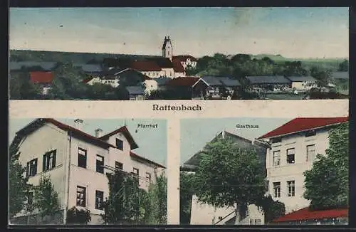 AK Rattenbach, Pfarrhof, Gasthaus, Ortsansicht