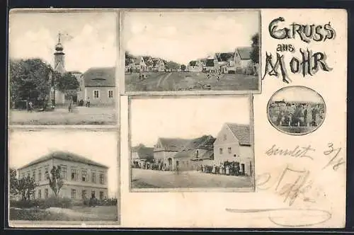 AK Podersam, Gruss aus Mohr, Blick auf die Kirche, Ortspartien