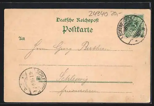 Lithographie Eckernförde, Teilansicht, Königliche Baugewerkschule