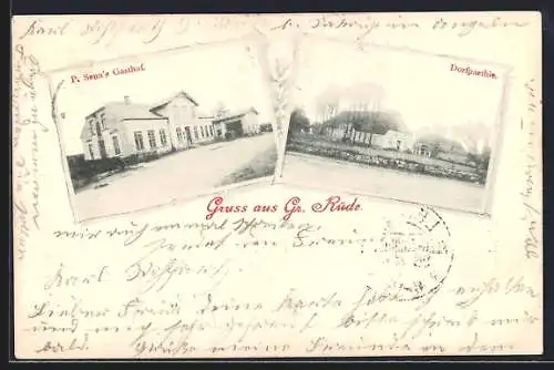 AK Gr. Rüde, P. Sonn`s Gasthof, Dorfpartie