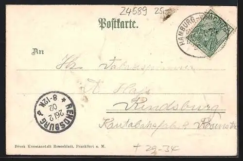 Passepartout-Lithographie Nortorf, Kirche, Efeu-Blatt