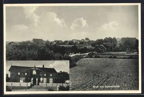 AK Schwartbuck, Kaufhaus C. R. Lenkersdorf, Ortsansicht vom Feld aus