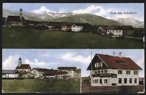 AK Schaftlach, Ortsansichten mit Blick zur Kirche