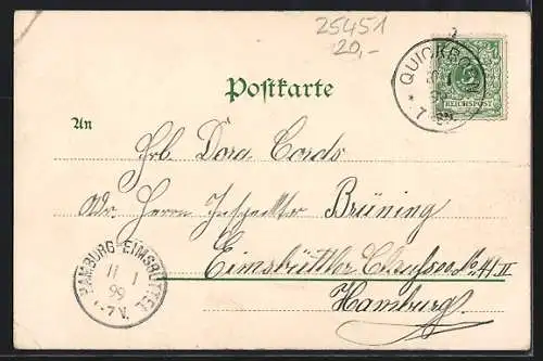 Lithographie Quickborn / Holstein, Gasthaus Schützenhof, Schmid`s Gasthof, Gastwirtschaft zum Bilsener Wohld.