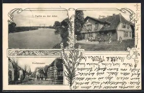 AK Winsen a. d. Aller, Gasthaus von Herm. Otto, Dorfstrasse und Partie an der Aller