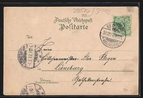 Lithographie Ebstorf, Hotel Altes Posthaus am Marktplatz, Kirche & Kloster, Georgs-Anstalt