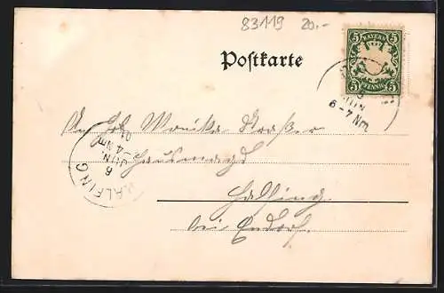 AK Obing, Gasthaus und Ortspartie, Passepartout mit Vogelhaus