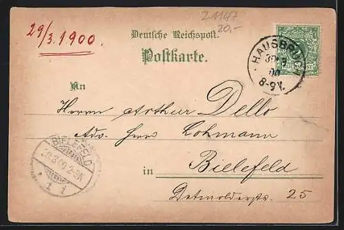 Lithographie Hamburg-Hausbruch, E. Deppes Hotel mit Bahnhof Hausbruch
