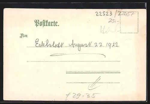 Passepartout-Lithographie Hamburg-Eidelstedt, Schule, Mühle, Bahnhof und Kaiserl. Postamt