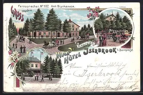 Lithographie Blankenese, Wald-Hotel Iserbrook von H. Harder