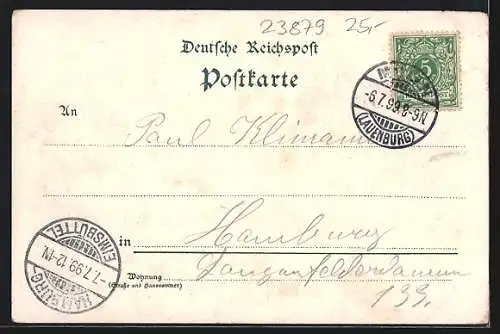 Lithographie Mölln / Lauenburg, Gasthaus Waldhalle, Schmalsee und Totalansicht