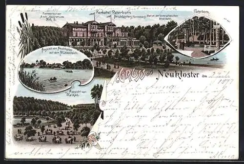 Lithographie Neukloster / Buxtehude, Kurhotel Paterborn, Ortsansicht mit Mühlenteich
