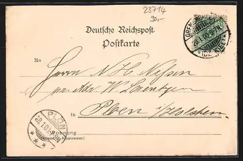 Lithographie Gremsmühlen, Partie am Dieksee, Waldpartie und Totalansicht