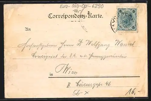 Künstler-Lithographie sign. H. Reinstein: Plauener Hütte, Wanderer auf dem Weg zur Berghütte