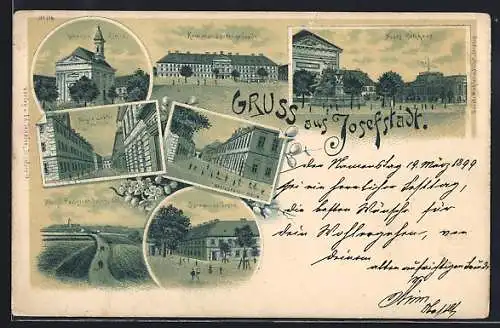 Lithographie Josefstadt / Josefov / Jaromer, Jaromerer Gasse, neues Rathaus, Kommandantengebäude