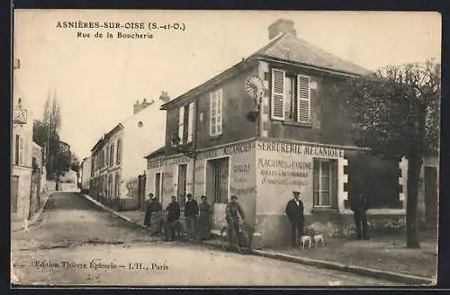 AK Asnières-sur-Oise, Rue de la Boucherie, Serrurier & Mecanicien E. Legrand