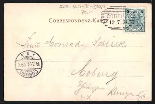 AK Cortina d`Ampezzo /Tirol, Albergo Tofana mit Sachsendankhütte, Cinque Torri, Falzárego-Pass und Cristallo